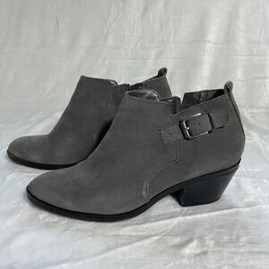 Gray Suede Booties Cowboy Ankle Boots‎ Sz 9 Leather
